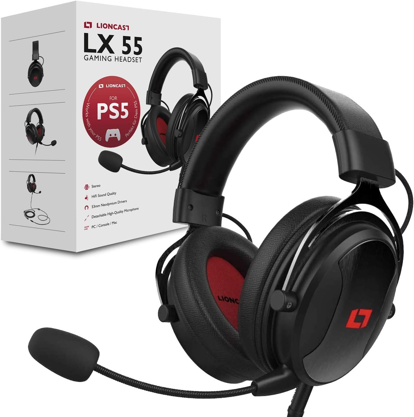 Lioncast LX55 PS5 Gaming Headset mit Mikro für Playstation 5 / Ps5 - PS5 Headset