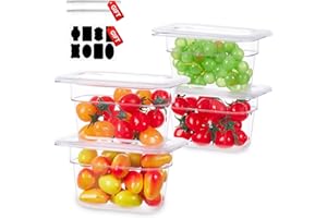 SVKLHY 1/9 Size&4 Inch Commercial Food Pan with Lids-[NSF Certified][Hot&Cold Resistant] 4PCS Clear Restaurant Food Storage Containers with Lids, Topping Salad Bar Container (BPA-FREE)