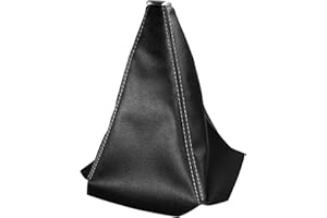QIANG KUN Universal Car Shift Knob dust Cover Black PU Leather Manual/Auto Shifter Shift Boots Cover (Black PU/White Stitching)