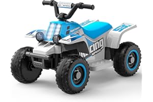 ANPABO 6V 7AH Kids ATV Ride On Toy, 4 Wheeler for Toddler w/Headlight, Forward & Reverse, Horn, Music Player, USB, MP3, Treaded Tires, Ideal Gift for Toddlers(Blue-White)