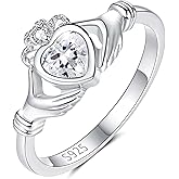 SOLOLIKE Claddagh Rings for Women: Sterling Silver Claddagh Irish Heart Ring Size 5-10 Stackable Crown Rings - Birthday Mother's Day Jewelry Gifts for Mother Daughter