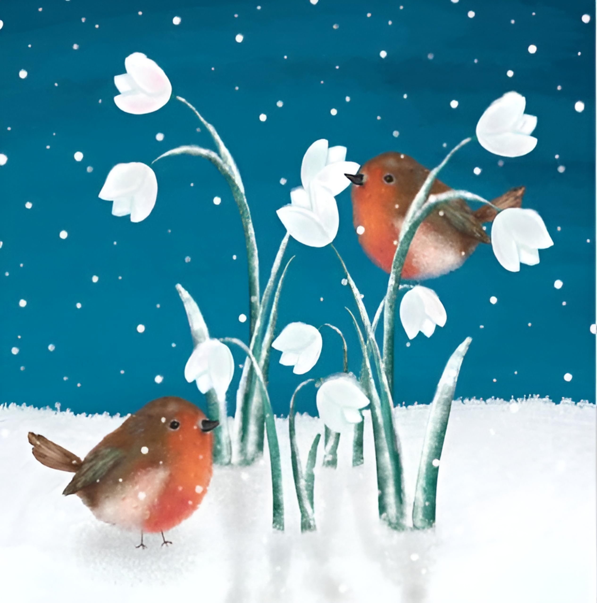Noel Tatt Charity Christmas Card Pack of 10 - Robins and Snowdrops Design - Christmas Card Multipack - In Aid of UK Charities