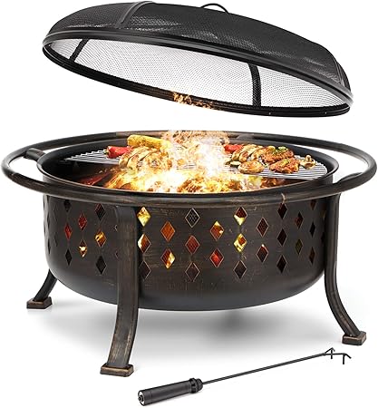 Amazon Com Kingso 36 Fire Pit Outdoor Large Steel Wood Burning Fire Pits Bowl Bbq Grill Firepit For Outside With Spark Screen Cooking Grid Poker For Backyard Garden Camping Bonfire Patio Oil
