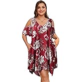 LARACE Womens Summer Casual T Shirt Dresses Cold Shoulder Flowy Dress with Pockets