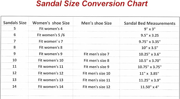 sandal size conversion