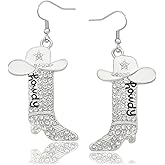Glitter Rhinestone Cowgirl Earrings for Women, Western Howdy Letter Dangle Boot Earrings Cowboy Enamel Hat Earrings with Sparkly Star Rodeo Country Concert Party Outfits Jewelry