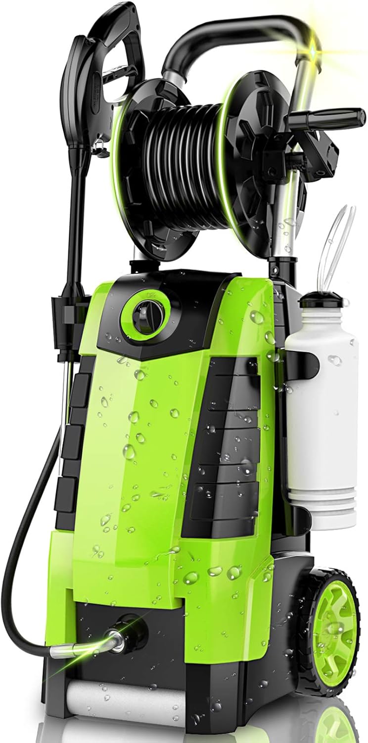 TEANDE 3800PSI Electric Pressure Washer, 2.8GPM High Pressure Power Washer 1800W Machine for Cars Fences Patios Garden Cleaning Hose Reel : Garden & Outdoor