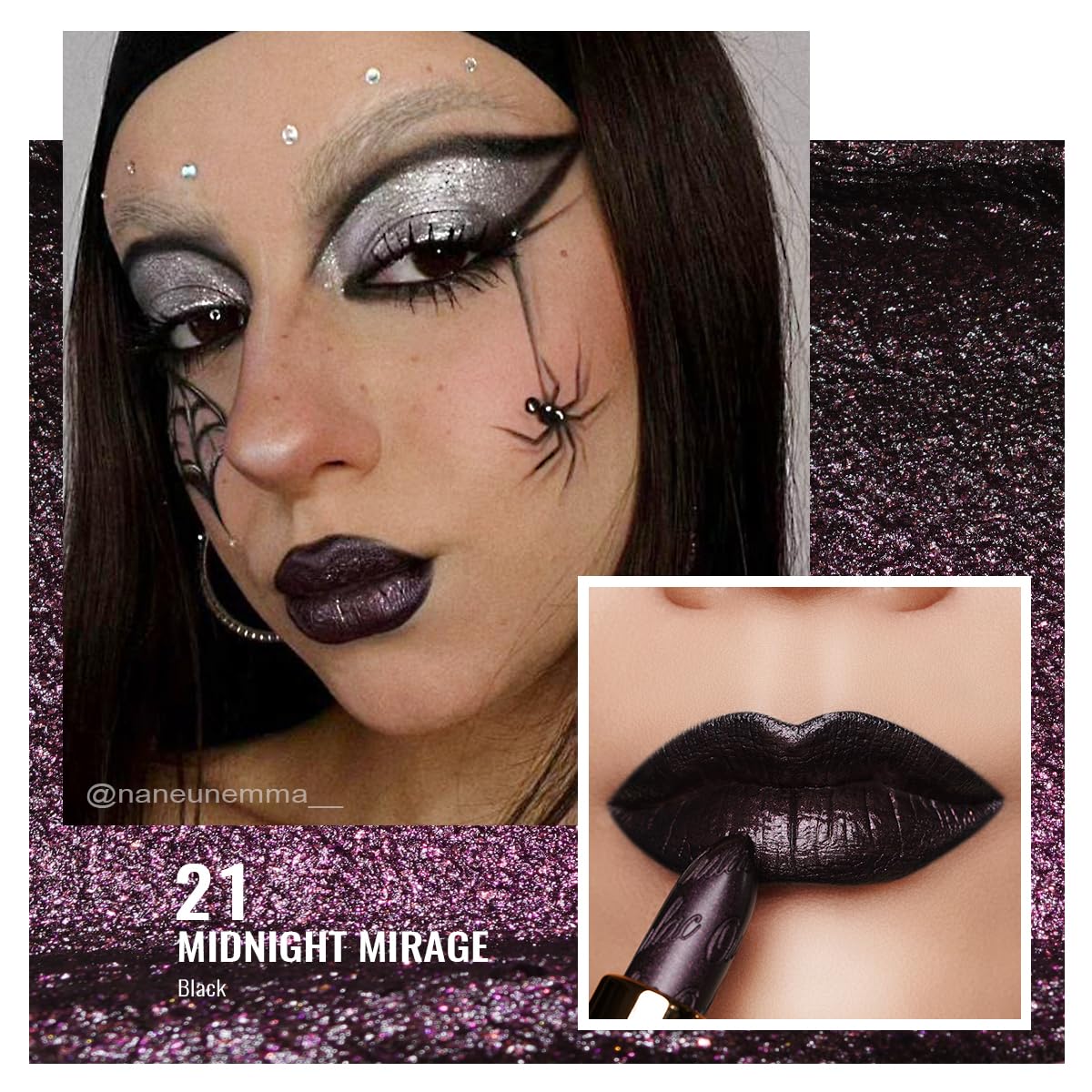 Oulac Halloween Black Lipstick for Women, Black with Raspberry Shimmer, High-Impact Lipcolor with Moisturizing Creamy Formula, Vegan & Cruelty-Free, Midnight Mirage (21)