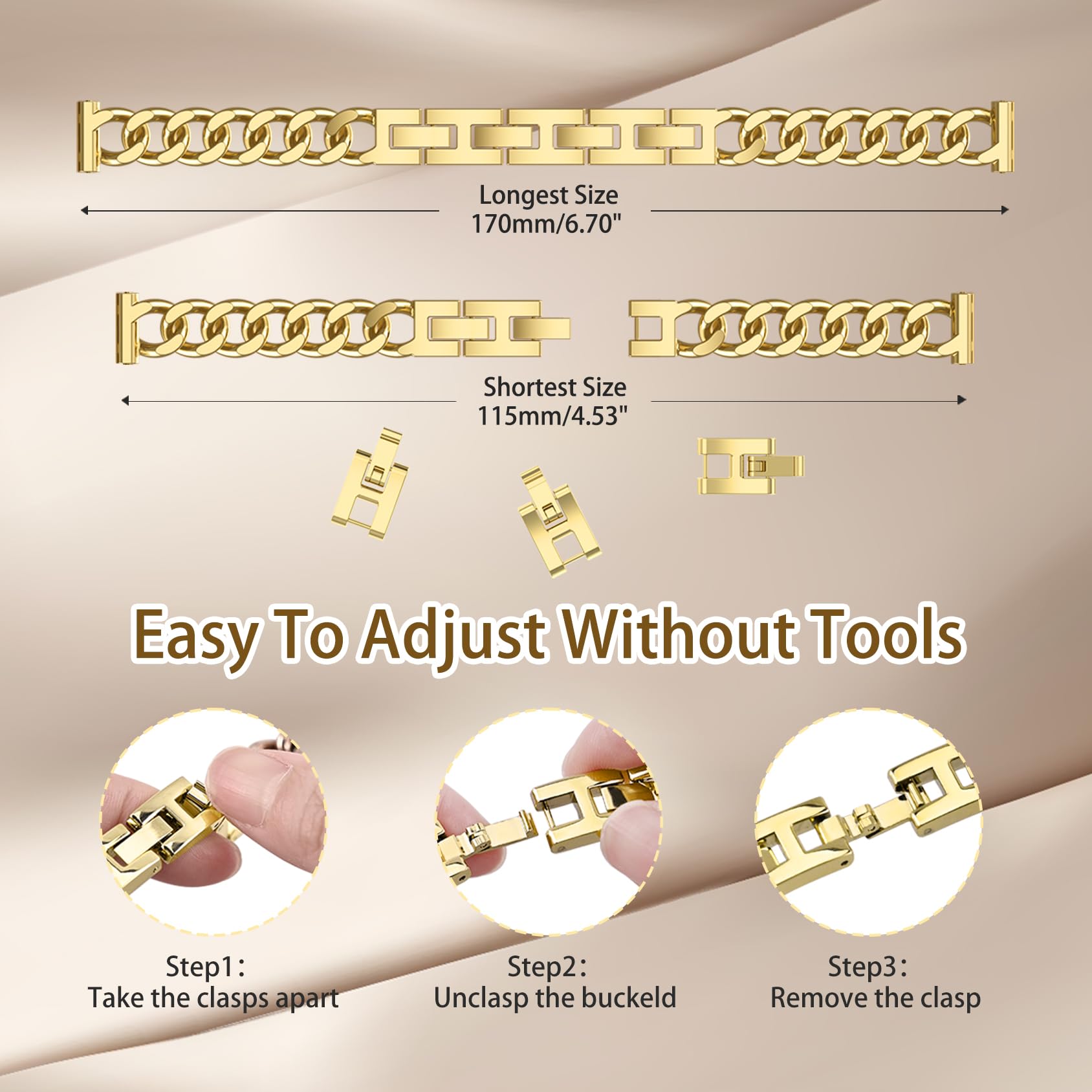 Wizvv Compatible with Garmin Lily 2 Metal Band, 14mm Slim Metal Stainless Steel Adjustable Straps Replacement Bands Compatible for Garmin Lily 2 Active Smart Watch Accessory for Women Men