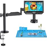 Elikliv Autofocus 4K HDMI Digital Microscope, 10.1" EM4K-AF Flex Arm Scope | Ring Lights Soldering Microscope, 2000x IPS 52MP Watchmaking Magnifier, Whole Coin View for Coin Collectors, Repair Mat, 16G
