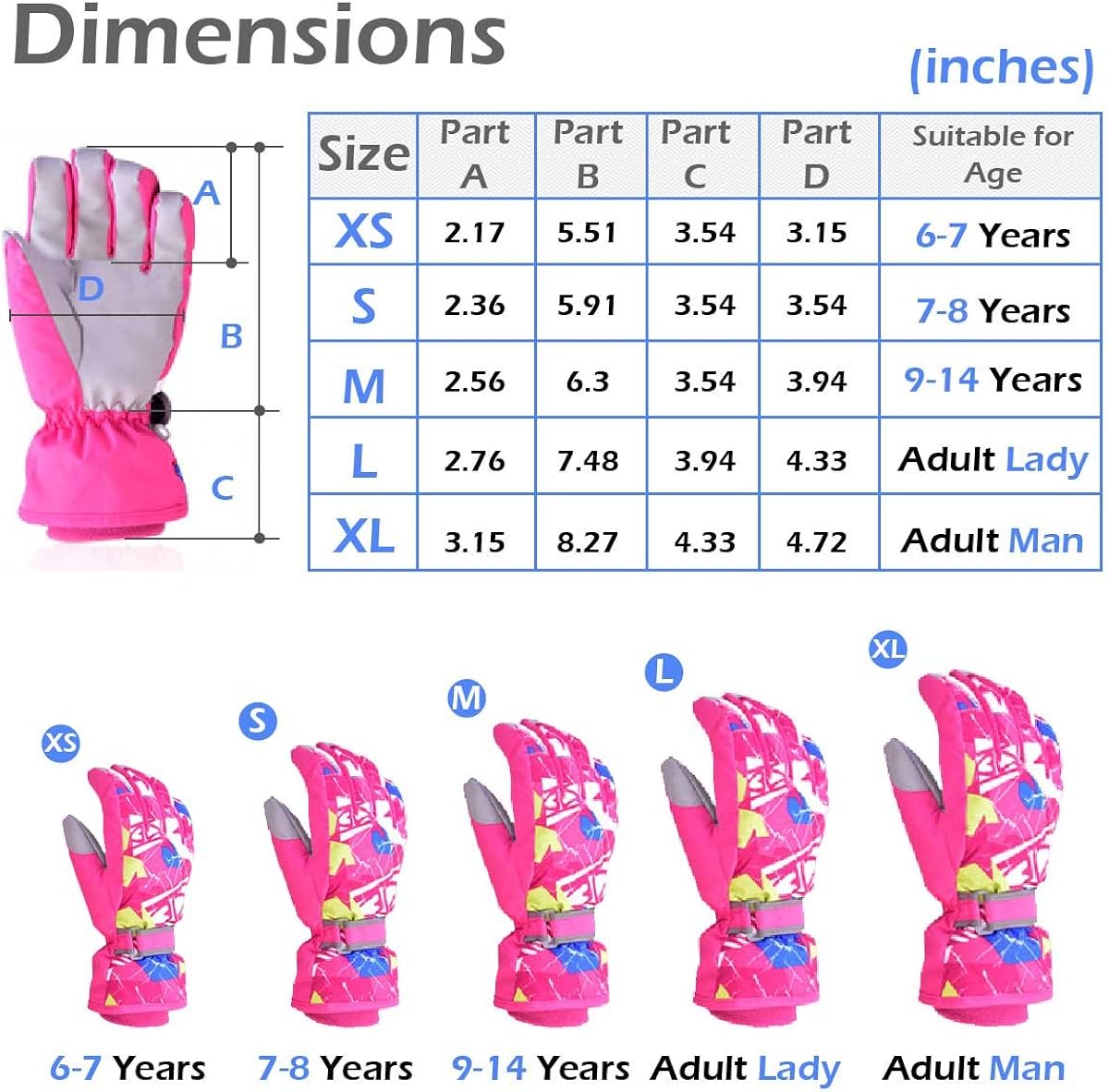 TRIWONDER Ski Gloves, Winter Waterproof Warm Snowboard Snow Skiing Cold Weather Gloves for Kids Men and Women: Clothing