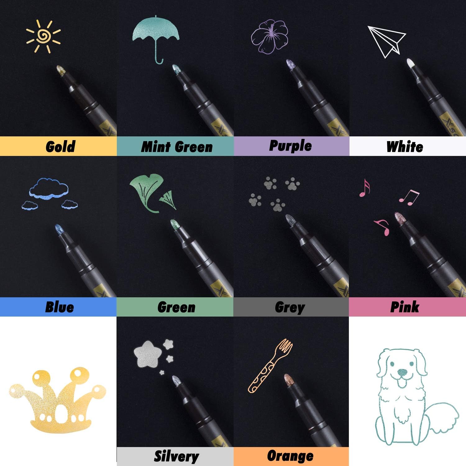 ABEIER Metallic Permanent Marker Pens, XSG Set of 20 Colors Fine Point Metallic Paint Markers for Black Paper,Rock Painting - Image 3