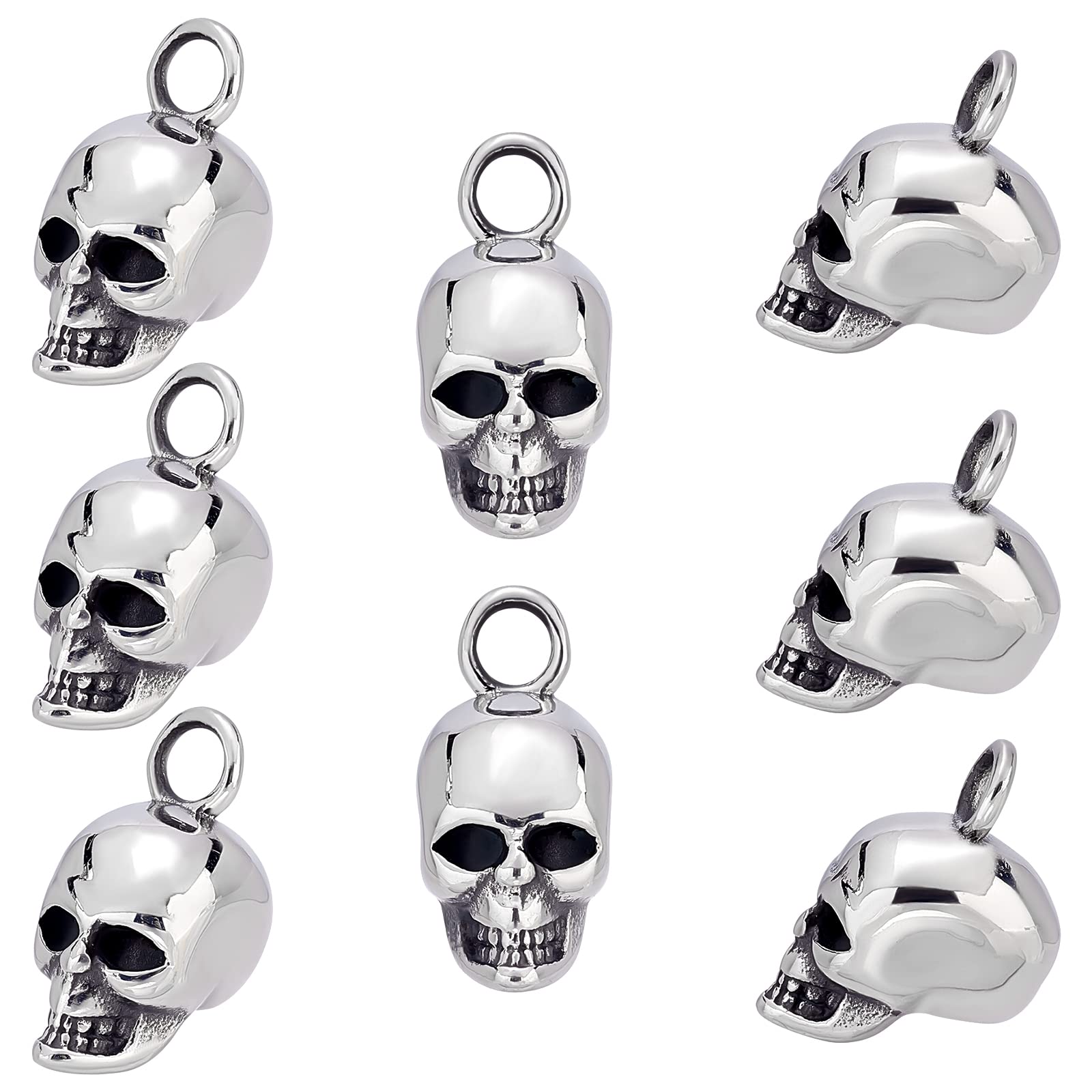 UNICRAFTALE About 8pcs Antique Silver Skull Pendants 20mm Stainless Steel Skulls Head Pendants Charms Retro Skull Style Large Hole Dangle Necklace Charms for Halloween Jewelry Making