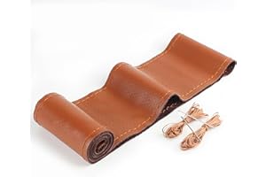 LSKASELUE Leather Car Steering Wheel Cover, Breathable Anti-Slip Stitch On Wrap Steering Wheels Protector with Needle Thread,