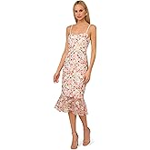 Adrianna Papell Womens Embroidered Mesh Midi Dress
