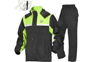 KEMIMOTO Rain Suit for Men, Motorcycle Rain Gear Waterproof Protective Rain Coat with Pants 2 Pieces Rainsuit Breathable Outdoor Fashion Green XL