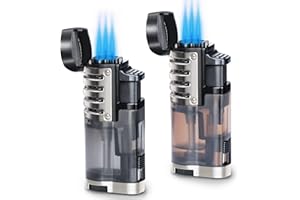 Zoocura Torch Lighter 2 Pack Triple Jet Flame Butane Torch Lighters Refillable Butane Gas Lighters Windproof Adjustable 3 Flame Lighter for Christmas (Without Gas)