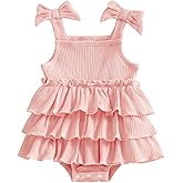 Kuriozud Newborn Baby Girl Summer Clothes Ruffle Bow Dress Romper Jumpsuit One Piece Outfit Cute Infant Girl Clothing