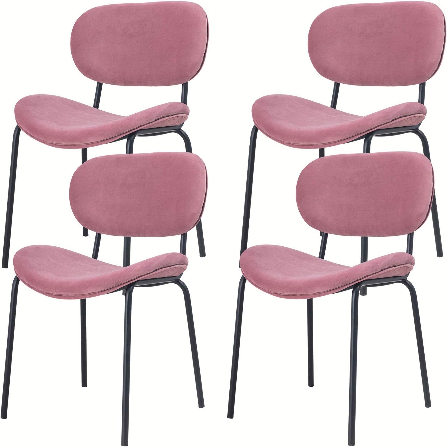 Set of 4 Dining Chairs Soft Seat and Back Kitchen Chairs Wooden Style Sturdy Metal Chair Legs Velvet Chairs for Dining and Living Room, Pink