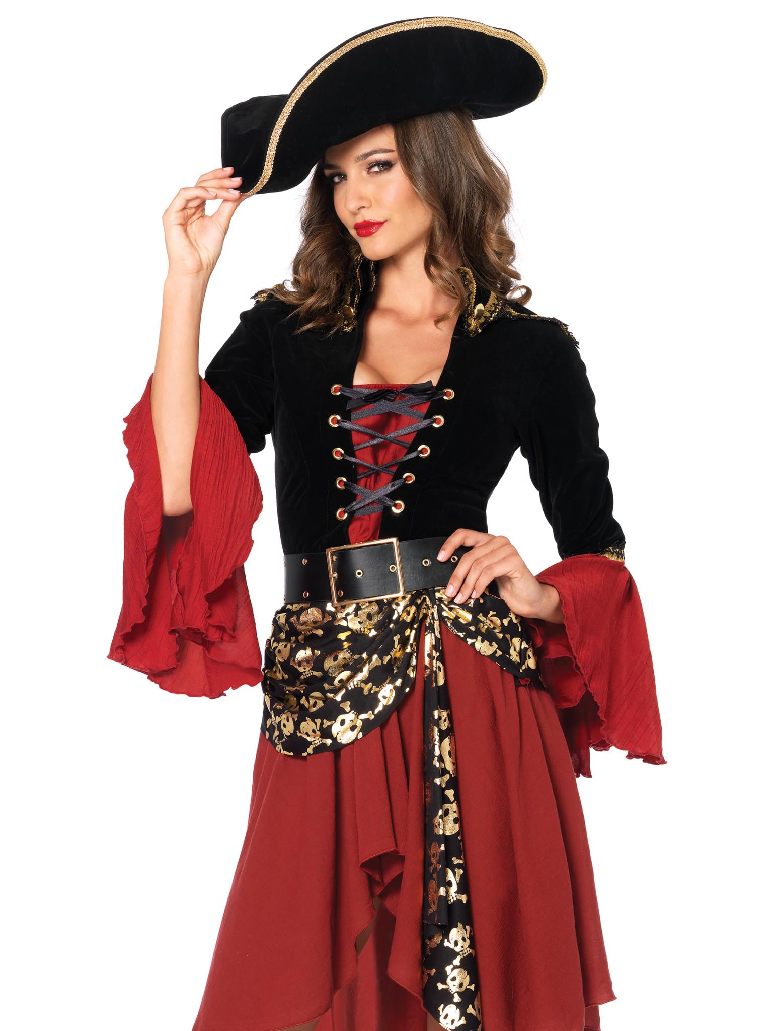 Leg Avenue Women's 2 Pc Cruel Seas Pirate Captain Dress Costume, Black ...