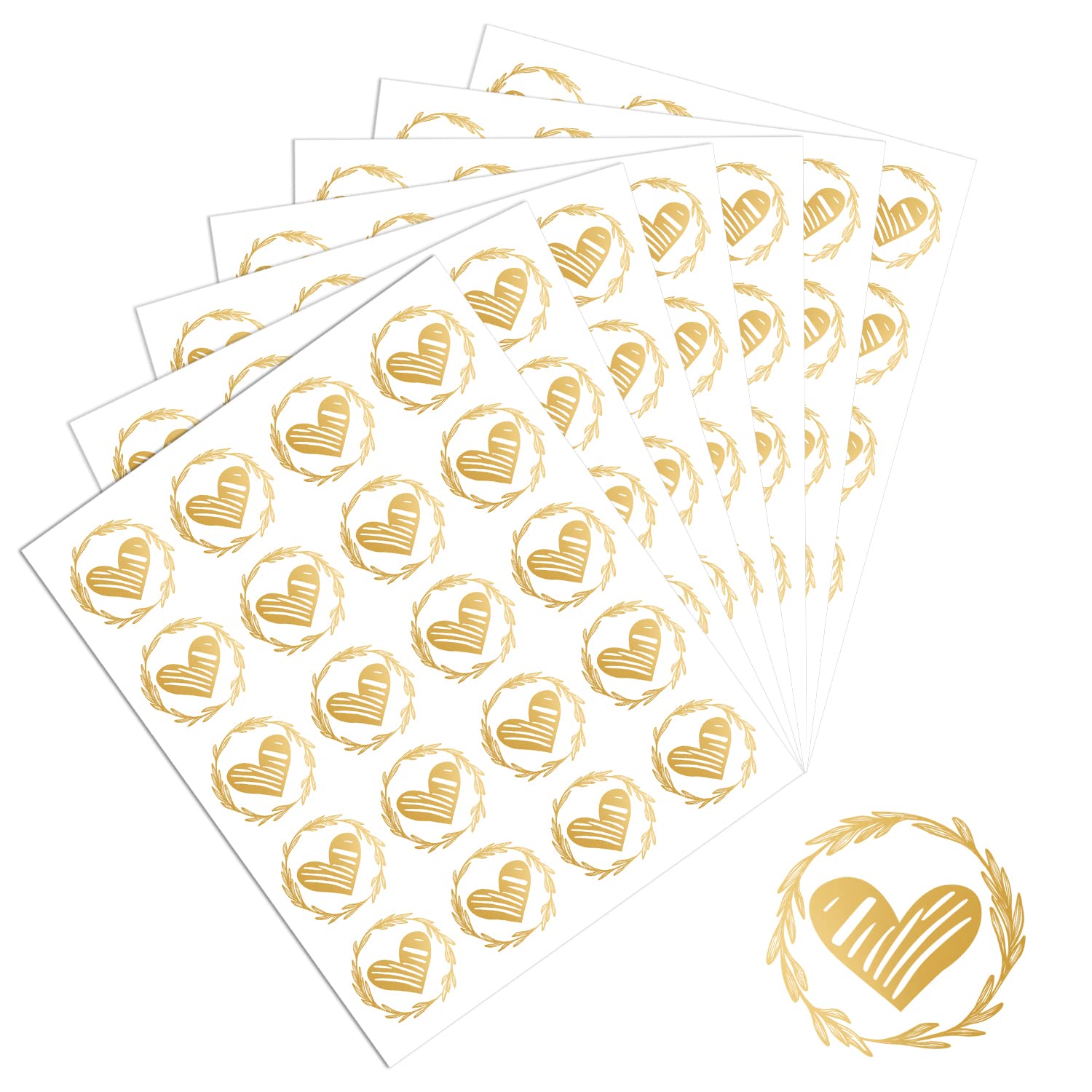 Savita Heart Envelope Seals, 500 Pcs Clear Bronzing Stickers for Envelopes 1.26 Inch Round for Wedding Invites DIY Craft (Gold)