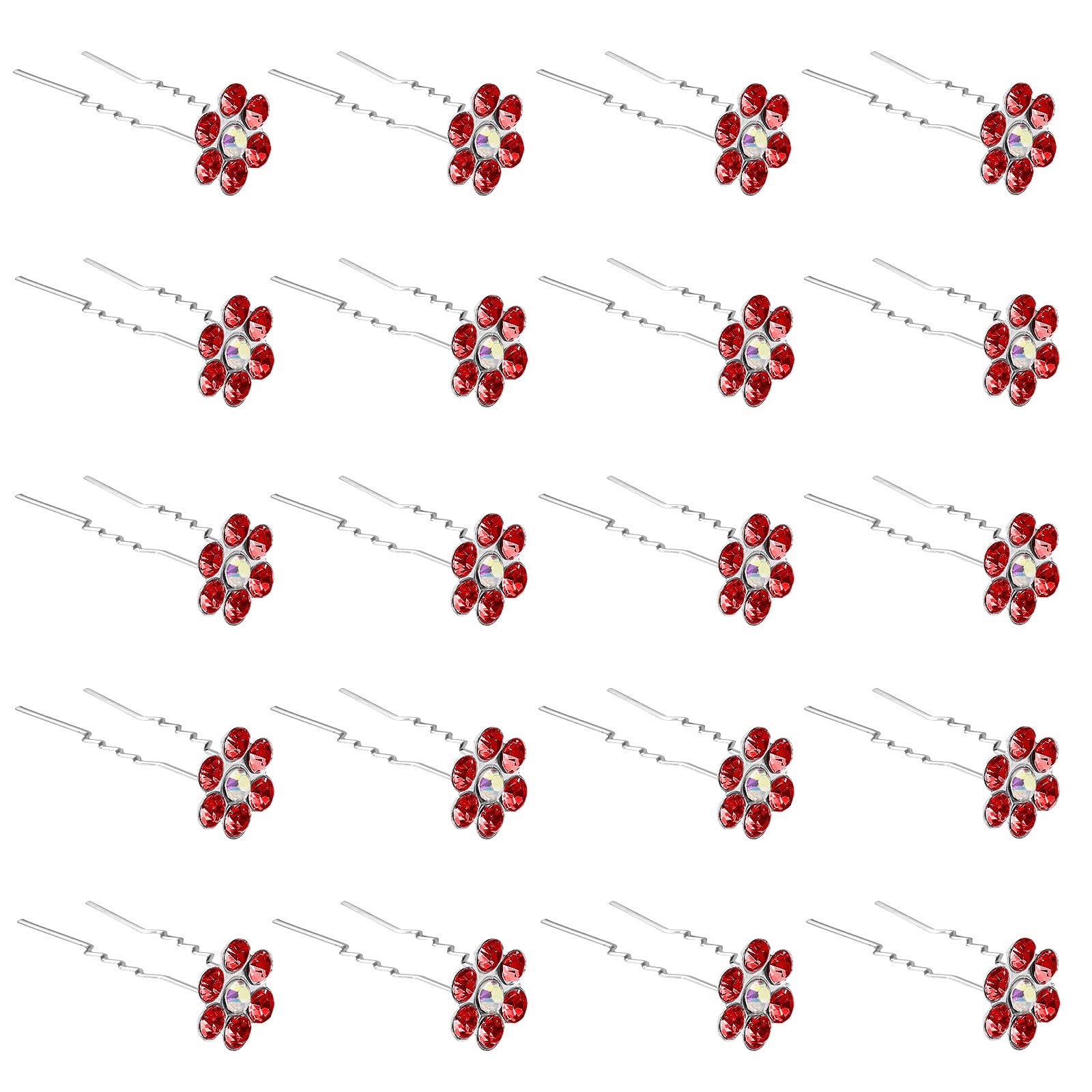 ZOUIQSS 20 Pack (Red) Crystal Flower Hair Pins Rhinestone Hair Clips for Bridal Wedding Women Hair Jewelry Accessories,with Clear Container