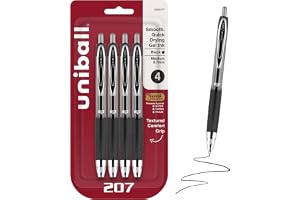 uniball™ 207 Gel Pens, Black Ink, 0.7mm Medium Point, Retractable, 4 Count | Smooth Writing, Fraud-Resistant, uni Super Ink™