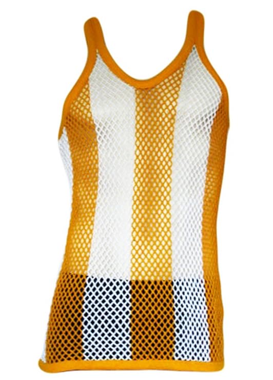 Crystal Wear Cotton Striped Mesh String Fitted Vest in Gold White