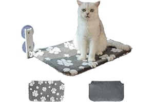 Yaning Cat Window Perch, Foldable Cat Window Hammock with Cute 3D Textured Flower Cover, Breathable Mesh Cover and Strong Suction Cups, Cordless Window Seat Bed for Indoor Cats (Grey, Medium)
