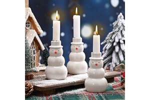 Mumufy Christmas Snowman Candle Holders Set of 3, Ceramic Christmas Snowman Tabletop Decoration White Porcelain Taper Candlestick for Winter Holiday Farmhouse Fireplace Table Centerpiece Decor