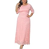 Agnes Orinda Plus Size Floral Lace Dresses for Women Scoop Neck 3/4 Sleeves Formal Evening Wedding Cocktail Floor Maxi Dress