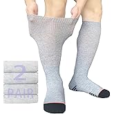 Ioryzek Diabetic Socks Extra Width Non Binding 2 Pairs Bariatric Sock Neuropathy Hospital Swollen Socks Men Women Lymphedema Socks (US, Alpha, One Size, Regular, Regular, Grey-2Pairs)