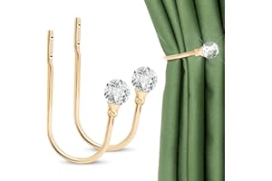 Curtain Holdbacks, Curtain Tiebacks Hooks for Drapes, Crystal Curtain Holdback Gold Curtain Holders for Wall Metal Drapery Ho