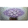 V-inspire Art, 24x48 Inch Modern Canvas Art Textured Purple Flower Oil Painting Contemporary Artwork Floral Hangings Stretched and Framed Ready to Hang Wall Decoration Abstract Painting