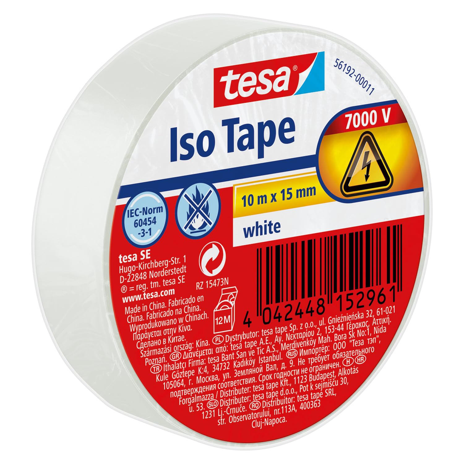tesa Isolierband - Selbstklebendes Isolierband, hitzebeständig - Zum Isolieren, Reparieren und Bündeln - 10 m - Weiß