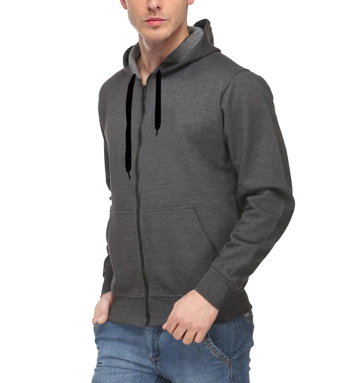 scott international men's premium cotton blend pullover hoodie sweatshirt with zip - charcoal