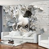FENDROM Luxurious 3D Horse Breakthrough Wall Art Tapestry, Modern Embossed White Running Horse Symbolizing Passion for Freedom Creatures Photo Print,Wide Wall Hanging for Bedroom Living Room Dorm