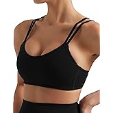 AugIris Yoga Sports Workout Bras for Women Seamless Molded Cup Spaghetti Double Strap Bra Wirefree Scoop Neck Tank Top Bras