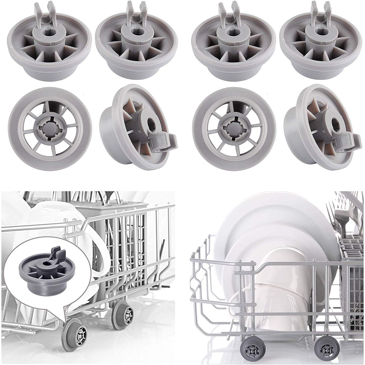 Rosepartyh Bosch Dishwasher Wheels 8 Pack Neff Dishwasher Spare Parts Rollers Lower Basket