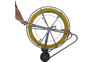 HayWHNKN 10mm 492ft Fish Tape Fiberglass Wire Cable Running Rod Puller Duct Rodder with 2 Moving Casters and Brake for Pipeli