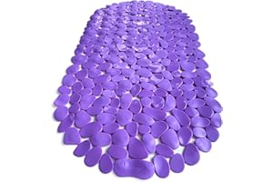 TIKE SMART “Pebbles” Non-Slip Bathtub & Shower Mat 27”x14” Oval - Non-Toxic - Safe, Clean, Machine-Washable, Superior Grip & Drainage, Vinyl, for Smooth Floors ONLY, Opaque Purple