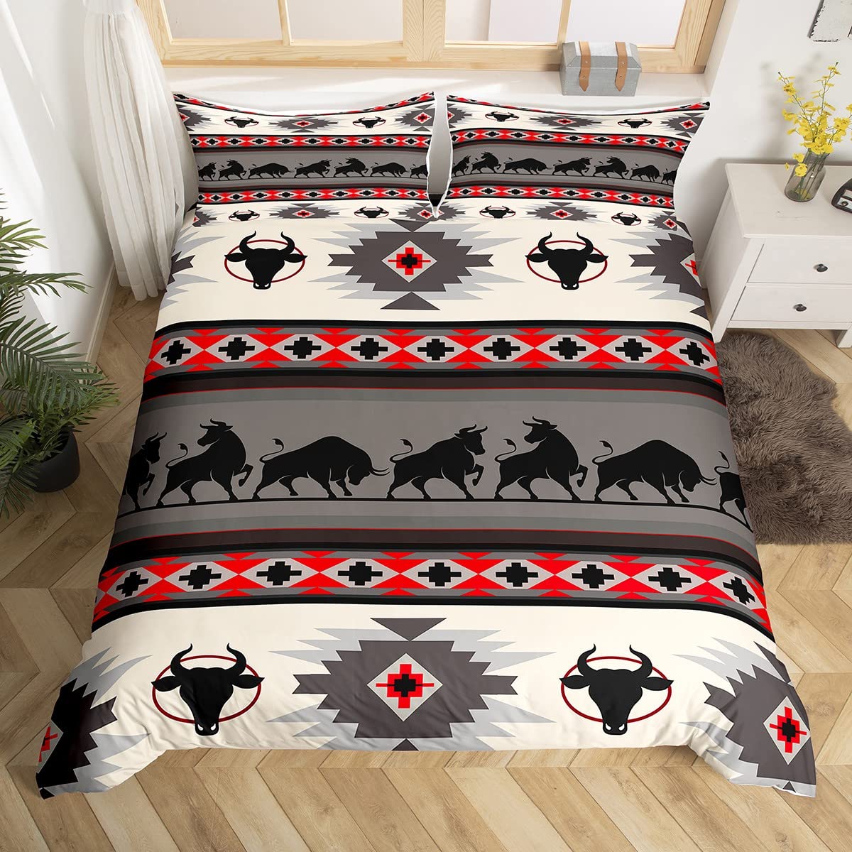 Southwest Native American Duvet Cover King for Kids Boys,Indian Tribal Aztec Bedding Set with 2 Pillowcases Comforter Cover,Abstract Art Bedspread Quilt Cover 3Pcs, Soft