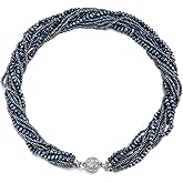 COOLSTEELANDBEYOND Multi-Layer Beads Crystal Braided Chain Choker Collar Magnetic Clasp,Statement Necklace, Bracelet