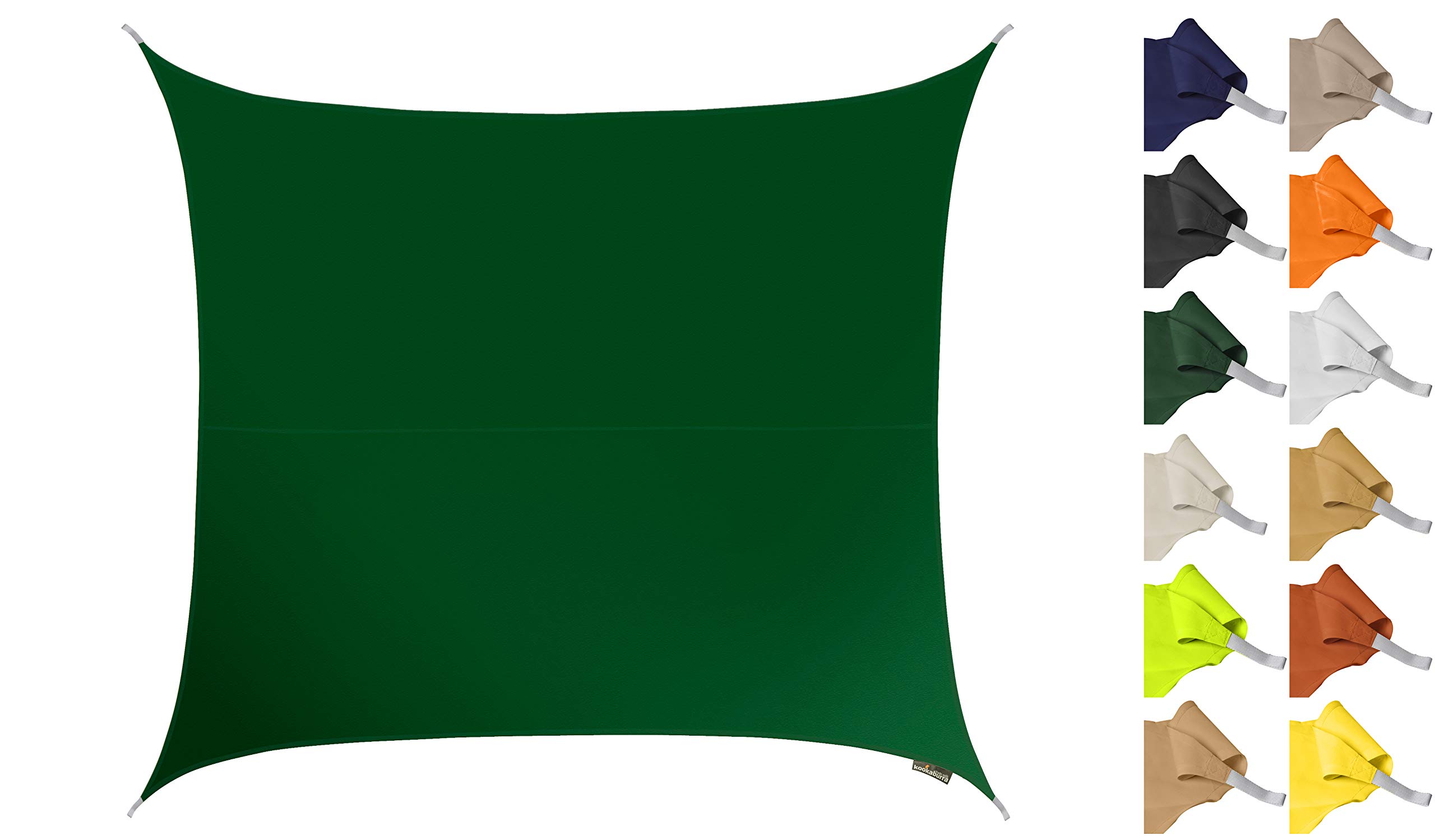 Kookaburra 2m Square Water Resistant Garden Patio Sun Shade Sail Canopy 96.5% UV Block with Free Rope (Green)