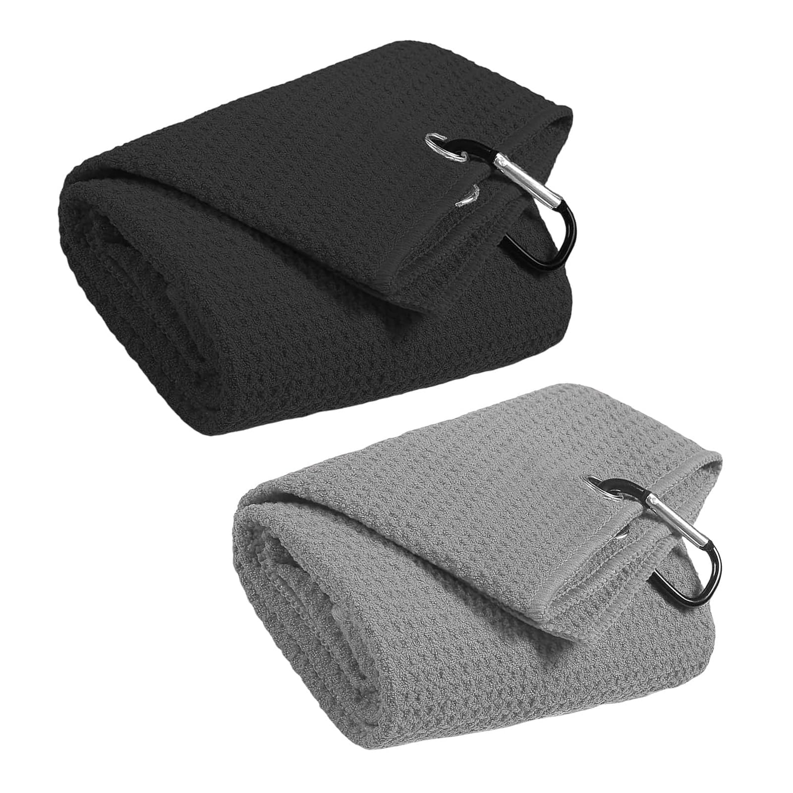 NVTEGR 2 Pcs Golf Towels with Clip, Microfiber Fabric Absorbent Cleaning Towels for Golf Bags Fitness Sport Outdoor Yoga (Grey Black)