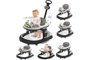 JIESENSE Baby Walker, 6-and-1 Foldable Baby Activity Walker with Wheels, Baby Toddler Walker with Music Foot Pad, Baby Walkers for Babies 6-12 Months Boys Girls