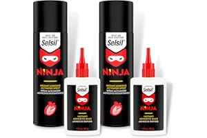 SELSIL CA Glue with Activator, CA Glue and Accelerator (2x1.76 oz Adhesive + 2x6.76 fl oz Activator) Adhesive and Accelerator for Woodworking (2 Pack)