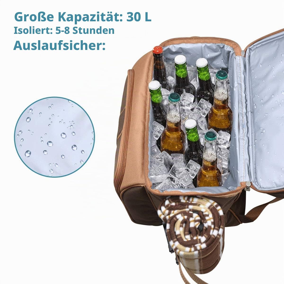 Hap Tim Picknick-Rucksack-Kühler für 2 Personen mit isolierter auslaufsicherer Kühltasche, Weinhalter, Fleece-Decke, Besteck-Set, perfekt für Strand, Tagesreisen, Wandern, Camping,(EU-36083) 3