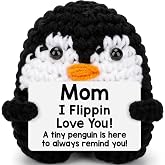 Birthday Gifts for Mom from Daughter Son Handmade Crochet Mini Penguin | Mom Gifts for Mama Mother in Law Bonus Step Mom, Funny I Love You Gift for Moms Small Christmas Decor