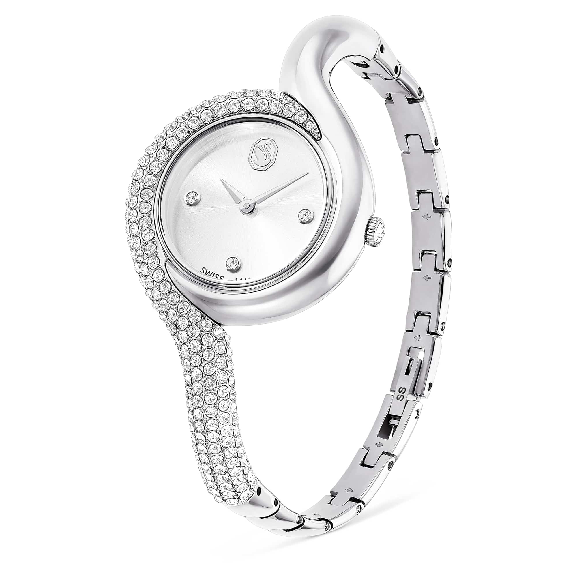 Swarovski Dextera Asymmetric Watch, Swiss-Made & Water-Resistant Stainless Steel Watch in a Silver-Tone Finish with Clear Crystals and Metal Bracelet Strap, Part of The Dextera Collection